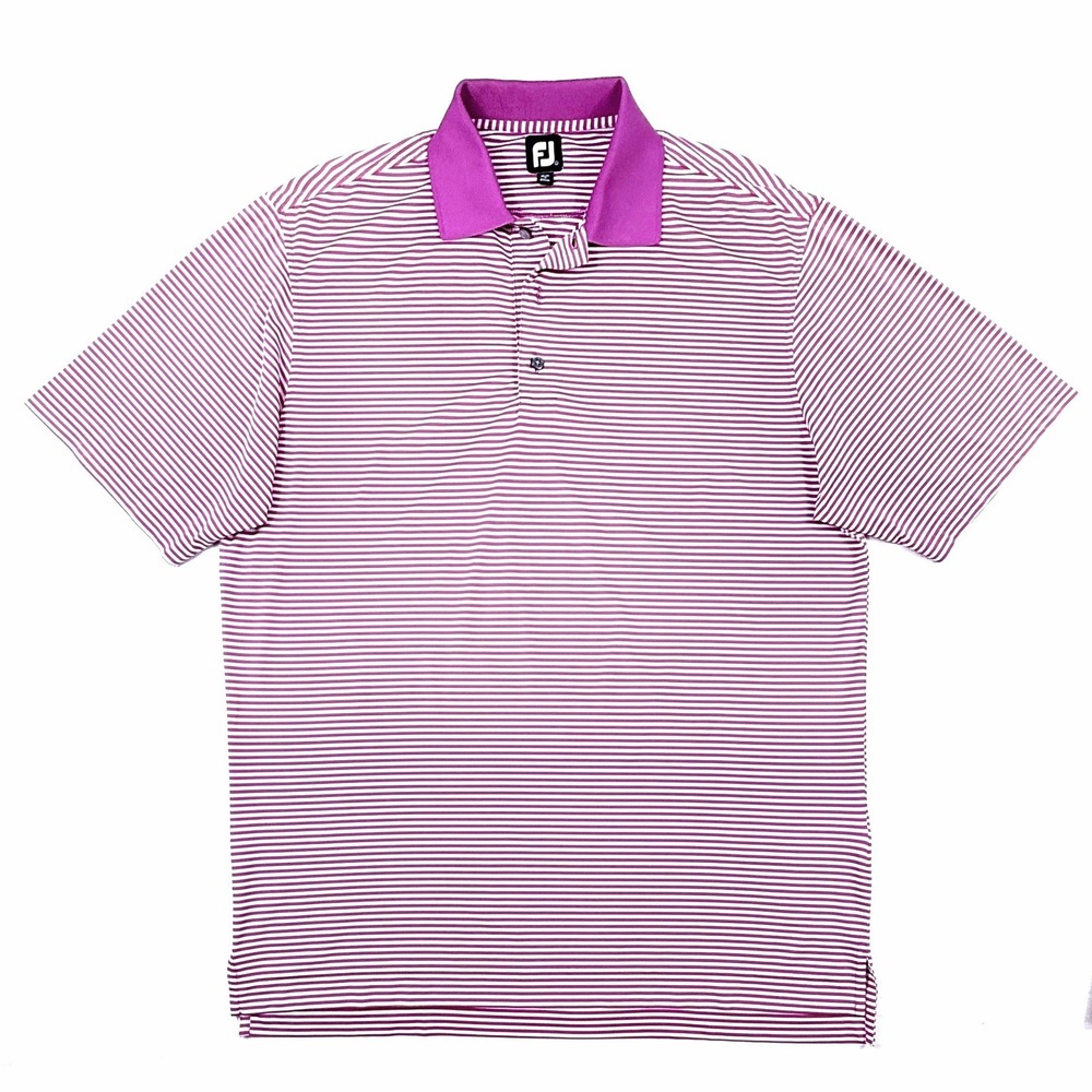 FootJoy Mens ProDry Striped Golf Polo Shirt Magenta White Size L Short Sleeve - Picture 3 of 6